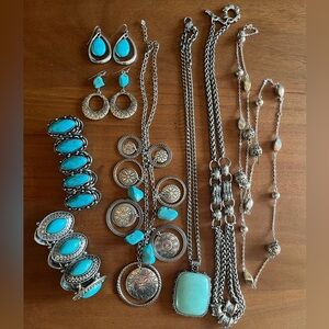 Lot of 10 pieces turquoise Stone Necklaces earrings bracelets Silver Tone Boho